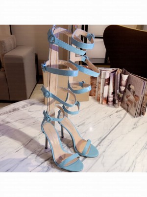 Gianvito Rossi classic gladiator Heel 10.5 CM Pantent Leather straps buckles Boot Spring/Summer 2021 Collection Blue