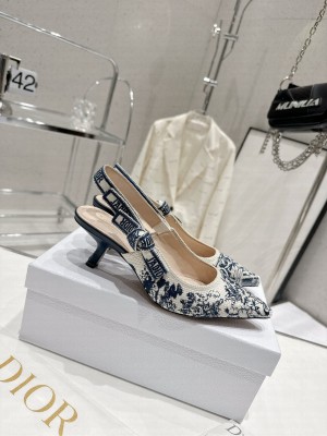Dior J'Adior Slingback Pumps 6.5cm in Embroidered Cotton Blue 01