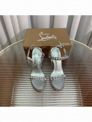 Christian Louboutin Pyraclou Espadrilles Wedge Sandals 12cm Silver 2023