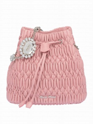 Miu Miu Crystal Nappa Leather Bucket Bag Pink