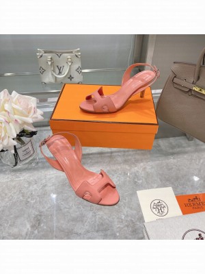 Hermes Leather Heeled Sandals 7cm Pink 2021 Collection 