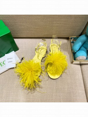 Bottega Veneta FEATHER DOT Leather and ostrich feather flat sandals Yellow 2021 Collection