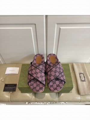 GUCCI GG Multicolor platform sandal 663666 Purple canvas 2021 Collection