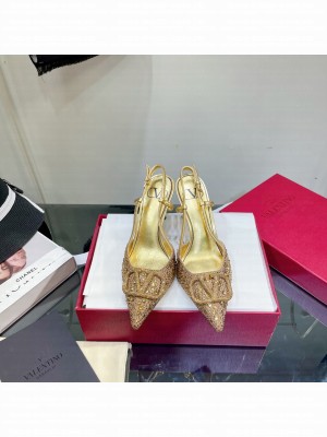 Valentino VLogo Slingback Pumps 8cm With Gold Crytal 2022 Collection