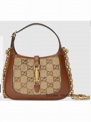 Gucci JACKIE 1961 CRYSTAL GG MINI SHOULDER BAG 675799 Brown
