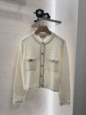 Chanel Crew Neck knitted With Chain Cardigan Cream