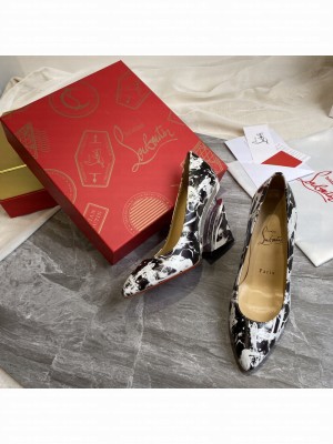 Christian Louboutin Print Calfskin Wedge Pumps Black/White 2021 Collection