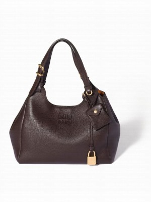 Miu Miu Leather Handbags 5BA304 Dark Coffee