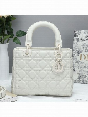 Dior Lady Dior Top Handle Bag in Ultra-Matte Cannage Calfskin White 2019 Collection