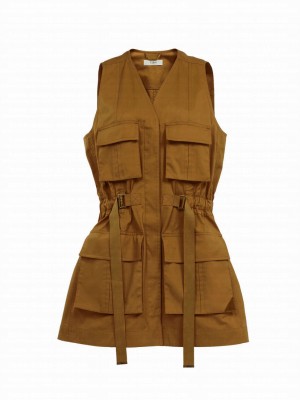 Chanel Women's Utilitarian Vest In Light Cotton Gabardine Coffee