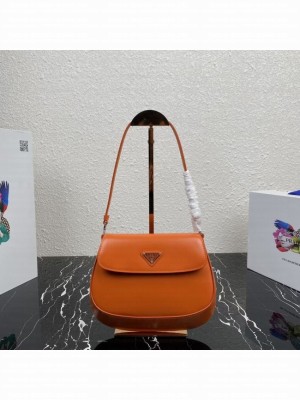 Prada Cleo brushed leather shoulder bag with flap 1BD311 orange