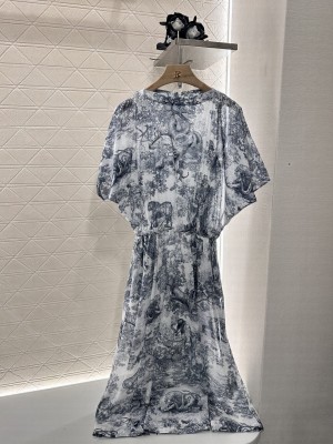 Christian Dior Dioriviera Long dress White and Navy Blue Toile de Jouy Sauvage Cotton Muslin