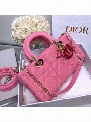DIOR MEDIUM LADY D-JOY BAG Cannage Denim M0540O pink