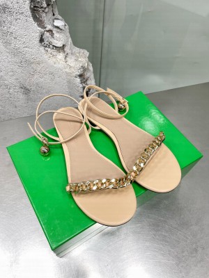 Bottega Veneta Dot Leather Chain Flats Sandals 2022 Collection Beige