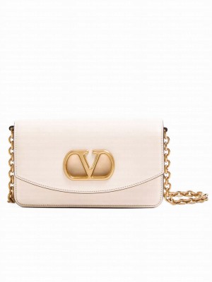Valentino Garavani Vain Clutch Bag In Shiny Calfskin Cream