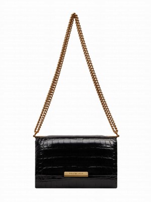 Balenciaga Triplet Small Bag Crocodile Embossed Black