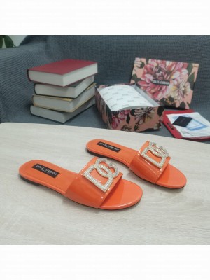 DOLCE & GABBANA CALFSKIN SLIDERS DG CRYSTAL LOGO 2022 ORANGE