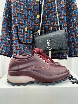 Jil sander Unisex 5cm Low-top leather Lace up boots Burgundy