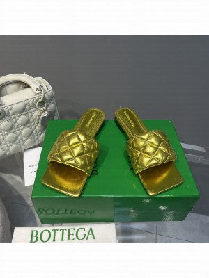 BOTTEGA VENETA Intreccio metallised leather Lido Flat Sandal Yellow