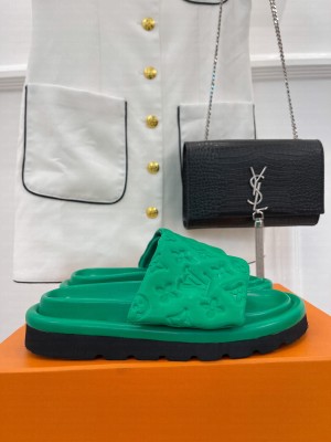 Louis Vuitton Unisex Pool Pillow Comfort Slide Sandals in Monogram Textile Green