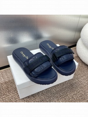 Dioriviera Dio(r)evolution Slide Deep Blue Quilted Cannage Leather-Effect Fabric