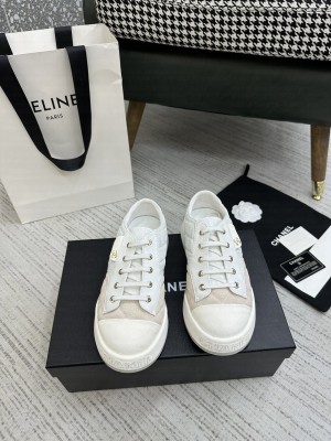 Chanel Quilted Canvas and Leather Sneakers Light White 2023 