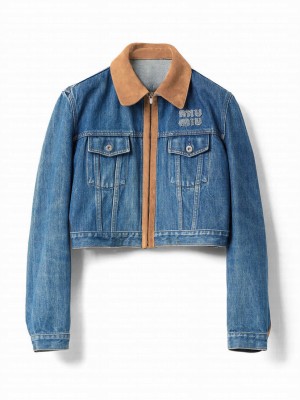 Miumiu Women's Navy Denim Blouson Jacket Blue
