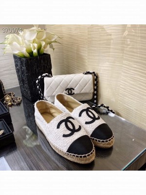 Chanel Terry/Grosgrain Espadrilles Lambskin Leather Spring/Summer 2021 Collection, White/Black