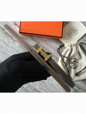 Hermes Width 1.3cm Reversible Leather Constance H Buckle Belt Etoupe/Gold