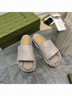 Gucci GG Canvas Platform 5cm Slide Sandals 2023 04