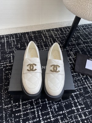 Chanel Quilted Calfskin CC Logo Loafer White