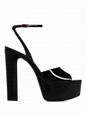 Saint Laurent Women's Jodie Platform Sandals In Patent Leather Black