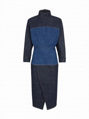 Fendi Women's Two-tone Denim Dress Dark Blue