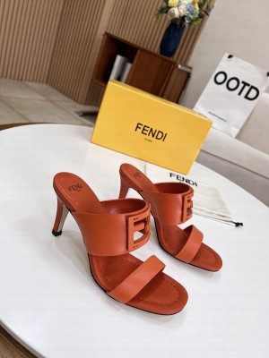 Fendi Calfskin Signature Slide Sandals Mule 2022 Collection Orange