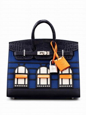 Hermes Sac Faubourg Birkin 20 So Matte Alligator Hardware Blue