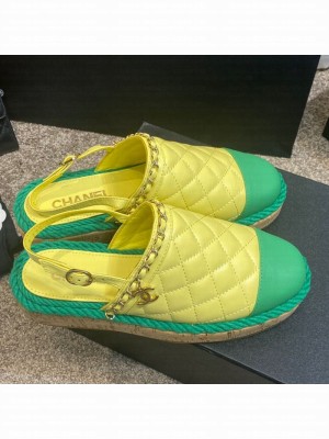 Chanel Quilted Lambskin Slingback Espadrilles Yellow Spring/Summer 2021 Collection