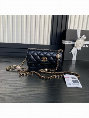 Chanel FLAP PHONE HOLDER WITH CHAIN AP4284 black