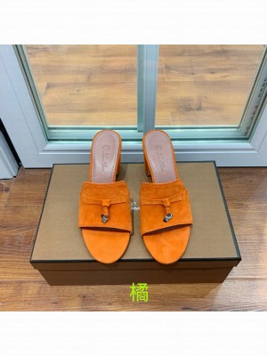 Loro Piana Summer Charms Sandal Suede Goatskin 2022 Collection,Orange