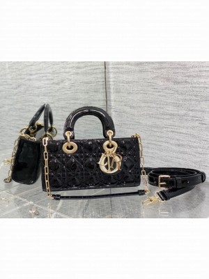 Dior SMALL LADY D-JOY BAG Patent Cannage Calfskin M0613OW black