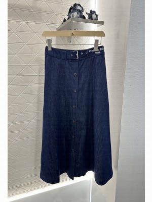 Christian Dior Belted Denim Mid-Length Skirt