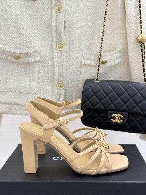 Chanel Sandals Lambskin Beige G46274 heel 8.5cm 2025