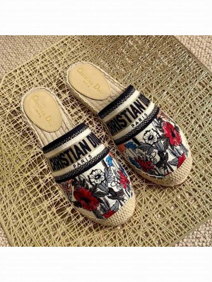 Dior Granville Espadrille Mules in Muliticolor Mille Fleurs Embroidered Cotton Spring/Summer 2021 Collection