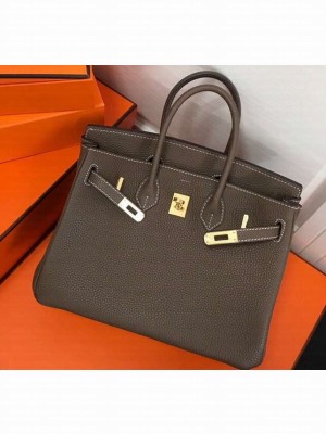 Hermes Birkin 25cm Bag Etoupe in Togo Leather With Gold Hardware