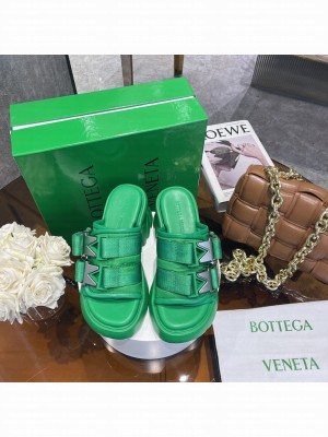 Bottega Veneta Flash Padded Fabric 8cm Mule with Buckle Green 2022 Collection