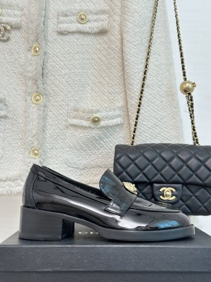 Chanel Patent Leather Loafers 5cm Black 2023