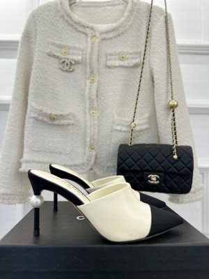 Chanel Pearl Heel 8.5cm Slide Mule 01