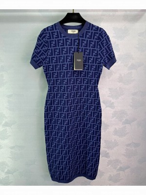 Fendi Women's FF Jacquard Knit Dress Blue