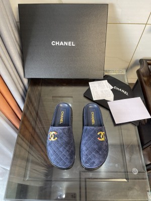 Chanel Women's Slide Suede Sandals Blue