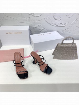 AMINA MUADDI Black Leather Sandals heel 9.5cm 2021 Collection