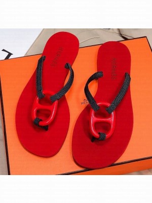 Hermes Kala Nera Chaine D'ancre Flip Flops Thongs Sandals Red